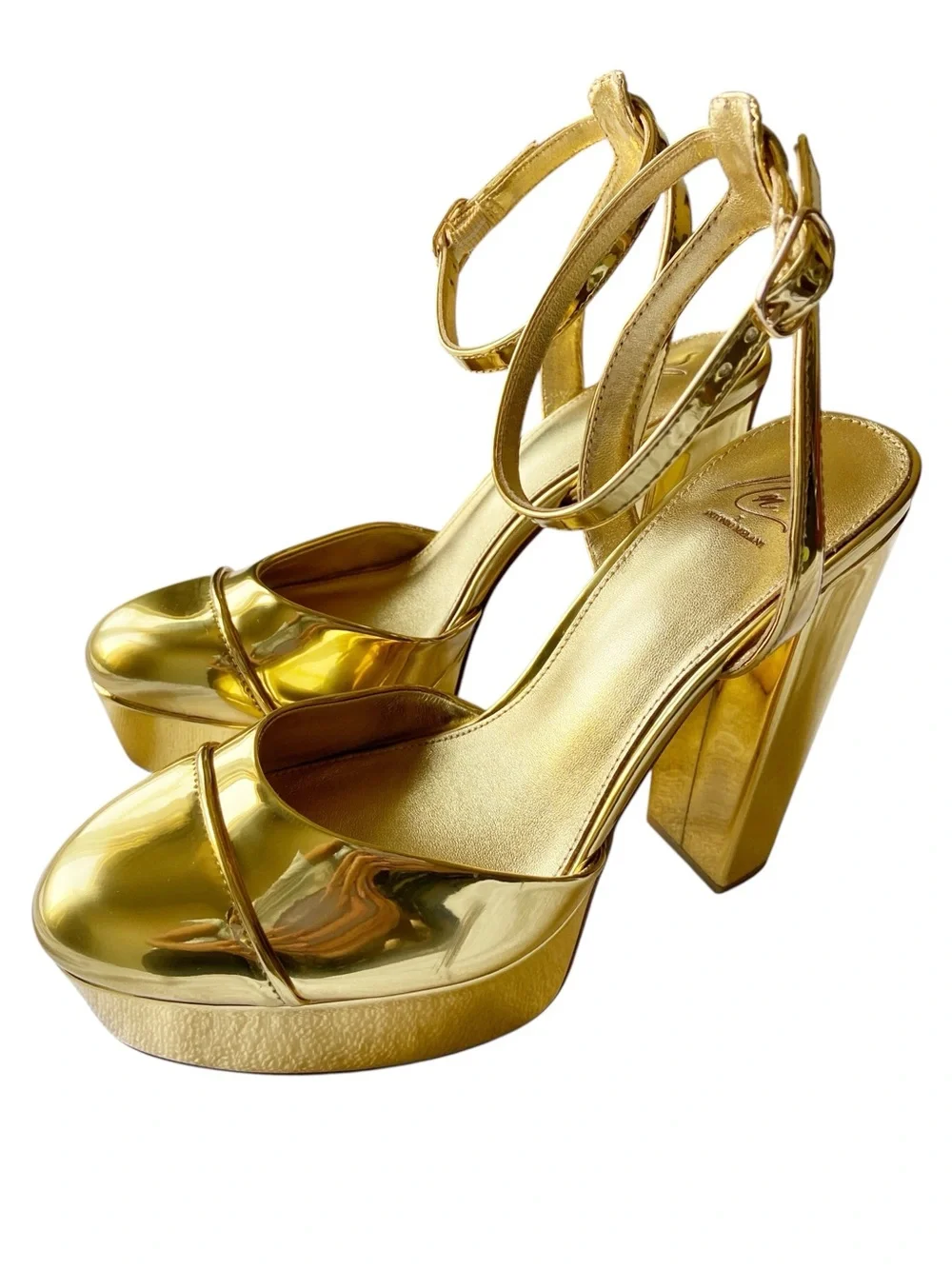 Antonio Melani x The Nat Note Pia Mirror Metallic Platform Pumps Size 9 NWOB